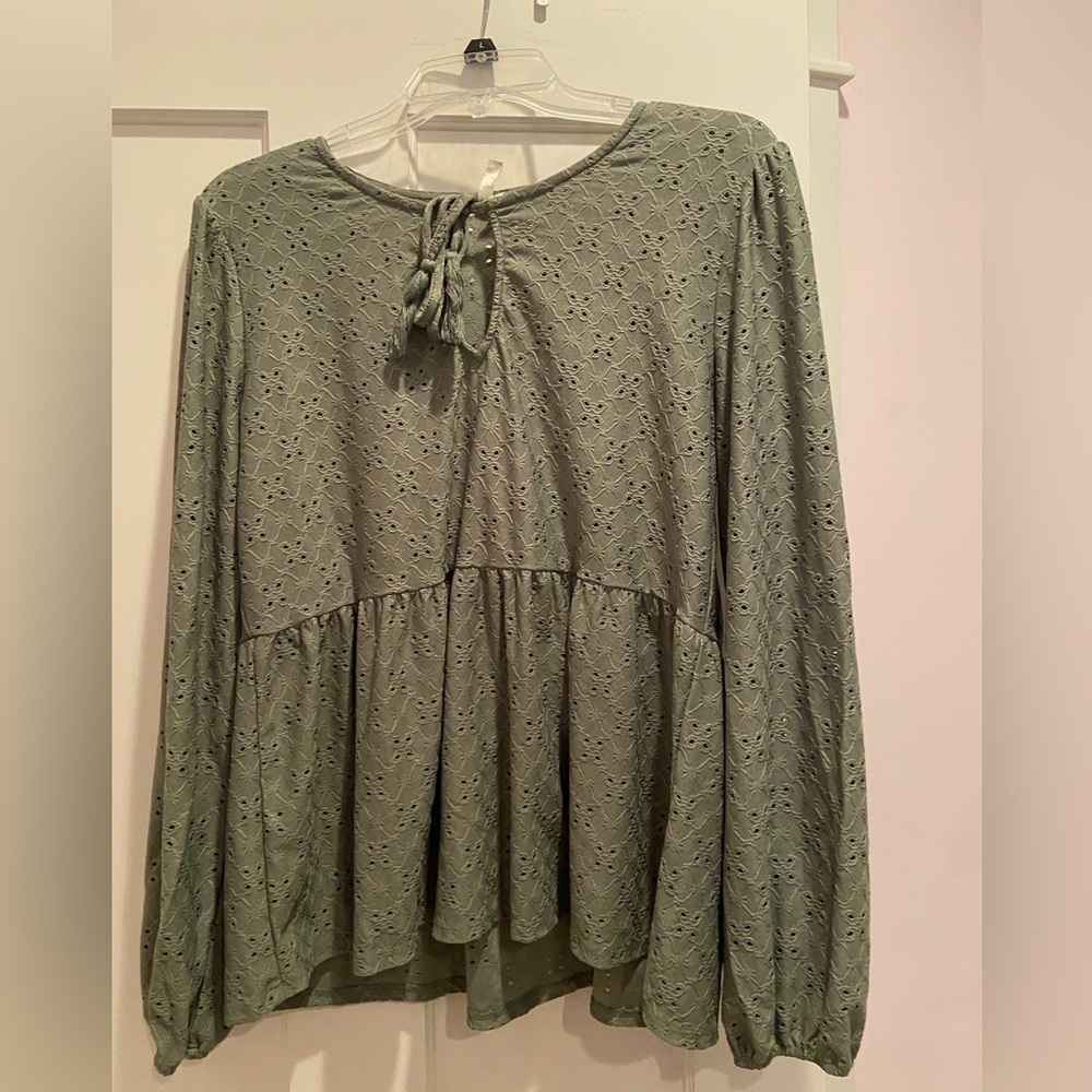 Green floral pattern shirt blouse top